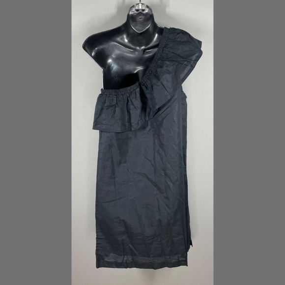 NEW J Crew Dress Womens Small black linen one shoulder shift ruffle preppy - Picture 8 of 10